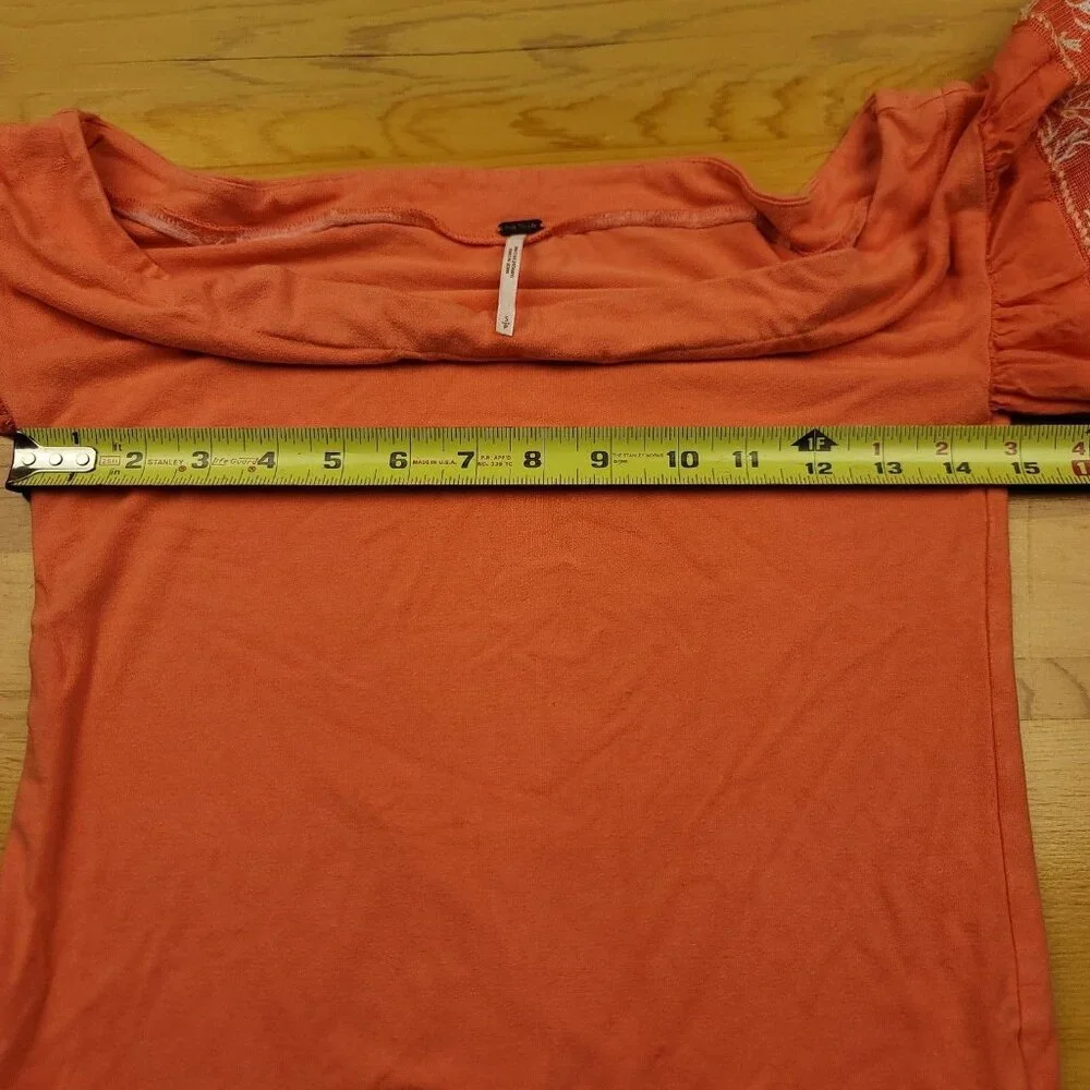 Free People Womens S Top Rock With‎ it Off the Shoulder Coral Puff Sleeves Boho